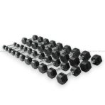 China Hex Rubber Dumbbell with Chrome Handle – Anti-Roll Strength Training Dumbbell