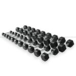 China Hex Rubber Dumbbell with Chrome Handle – Anti-Roll Strength Training Dumbbell